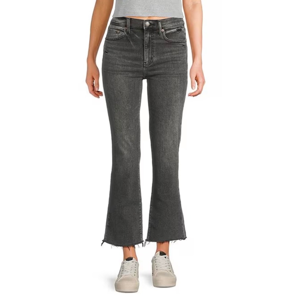 Daze Denim Hug High Rise Cropped Flare Jeans Haunt Faded Grey Black Size 32